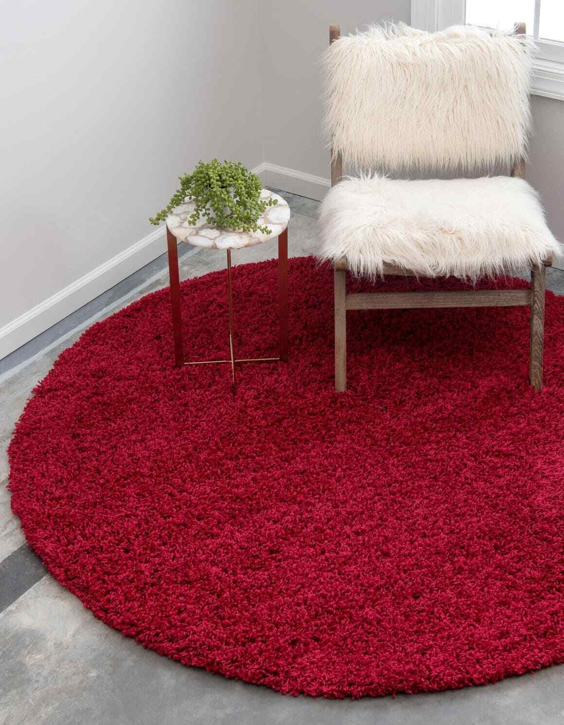 Unique Loom Solo Solid Shag Collection Modern Plush Cherry Red Round Rug (6' 0 x