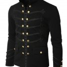 New Men Black Embroidery Military Napoleon Hook Jacket 100% Cotton