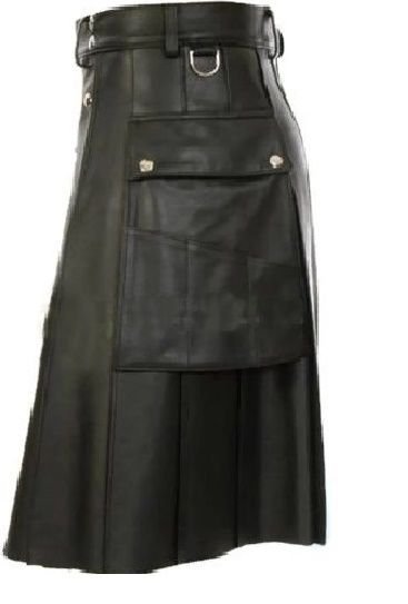 New Stylish Pockets Real Leather Kilt Made for Men