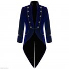 Men's Tail coat Jacket Blue Velvet Goth Steampunk Victorian Solid