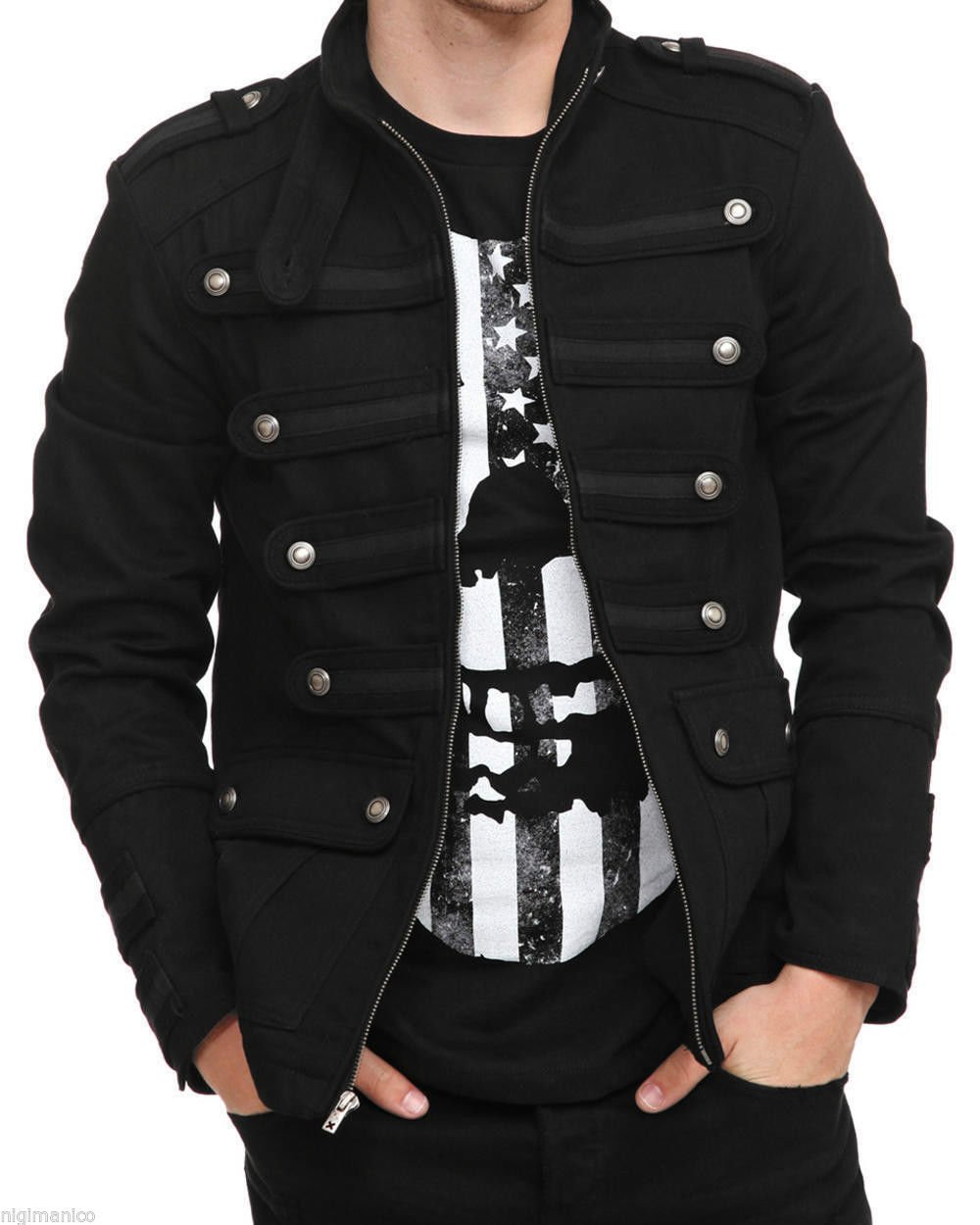 Men Black Guard Military Jacket Steampunk Vintage Pea Coat 100% Cotton