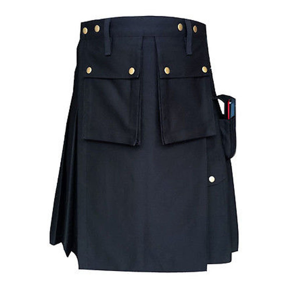 Handmade Cargo Black Scottish highland Police Men utility Unisex Adult Kilt