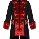 Mens Black Red Velvet Trim Steampunk Vampire Goth Jacket Pirate Coat