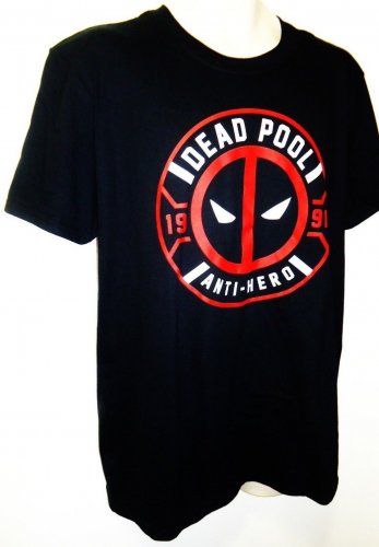 MARVEL - COMICS - DEADPOOL - BLACK - RED - ANTI-HERO - MOVIE - T-SHIRT - L - NEW