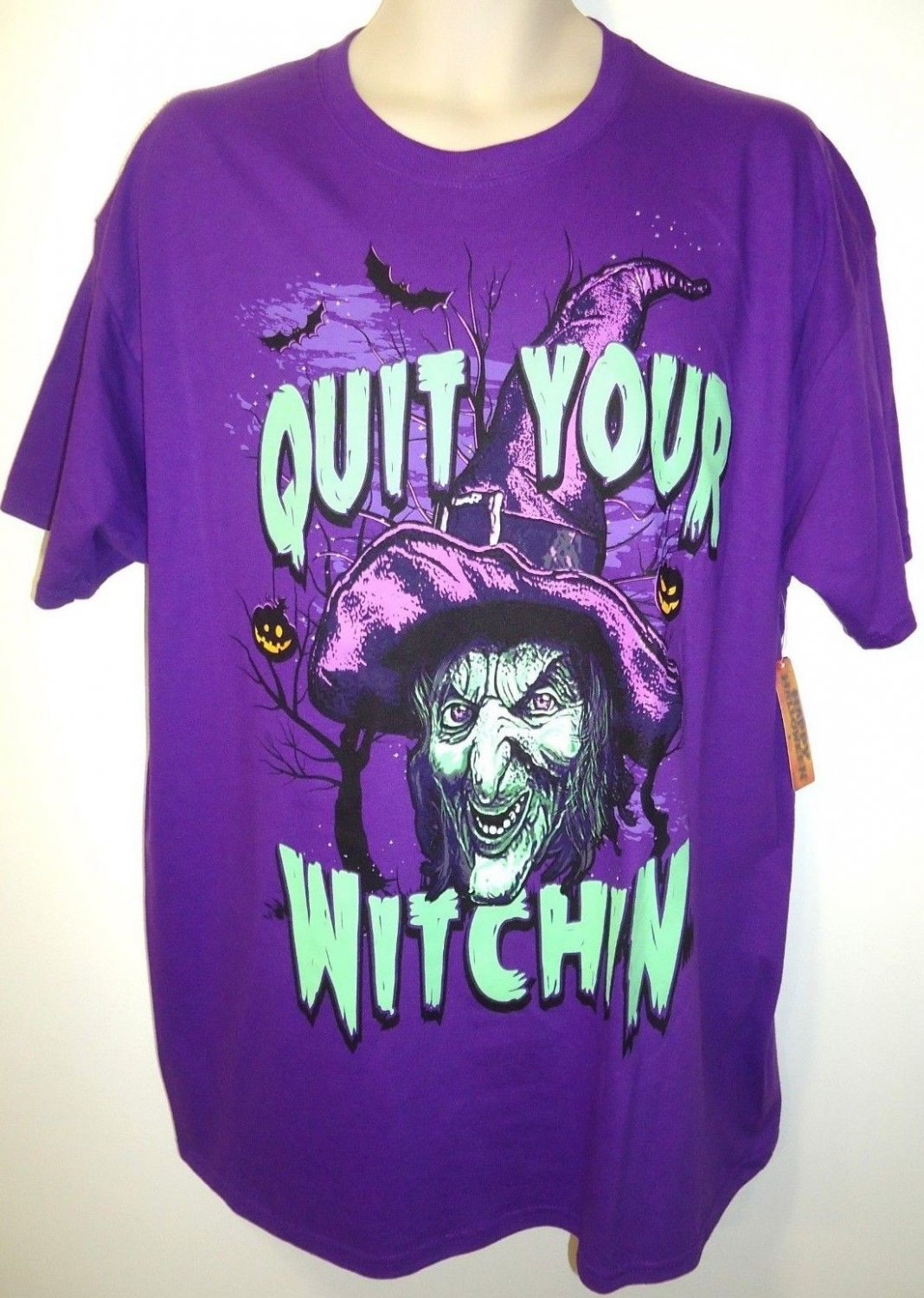 HAPPY HALLOWEEN - GLOW IN THE DARK - PURPLE - WITCH - XL - T-SHIRT ...