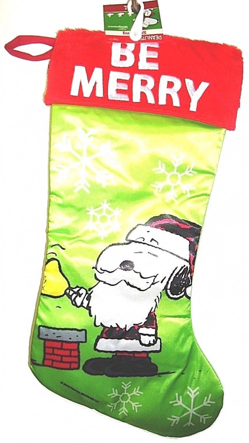 PEANUTS SNOOPY CHRISTMAS 20" STOCKING RED LIME WHITE
