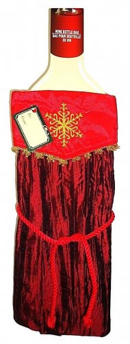 HOME ELEMENTS - RED - WINE - BOTTLE - HOLIDAY - CHRISTMAS - SATIN - BAG - NEW