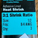 Ancor 305103 Adhesive Lined Heat Shrink Tubing Alt 1/2" X 3" 3-Pack Black