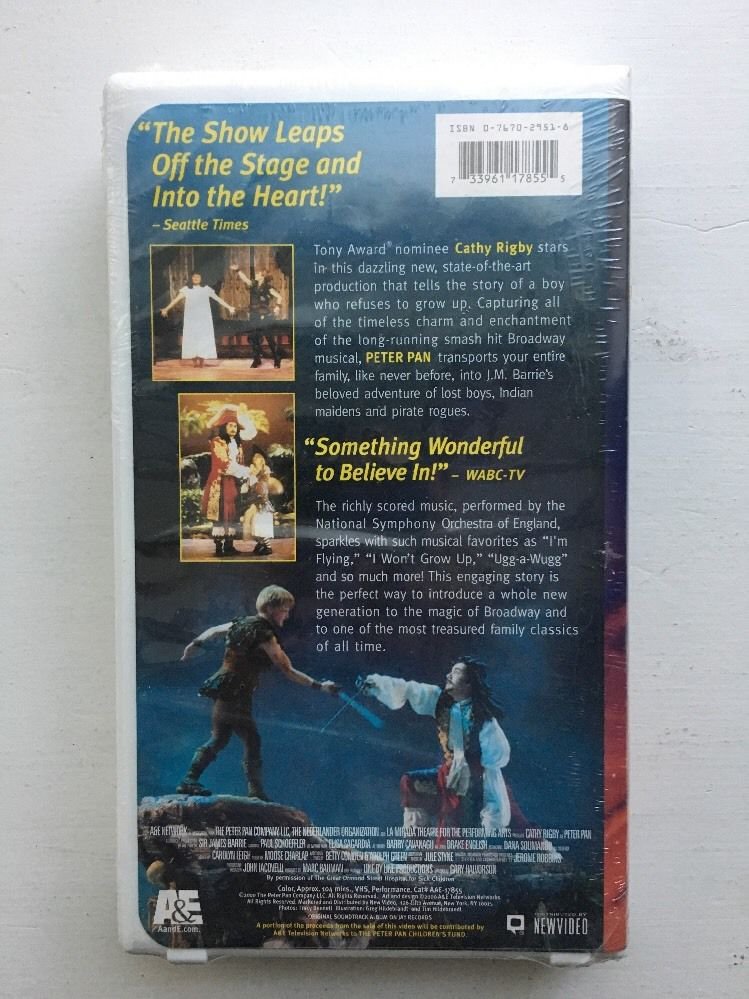 Peter Pan (VHS, 2000, Bullet Style Clam Shell) Cathy Rigby - BRAND NEW