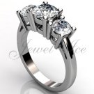 14k white gold three stone engagement ring, bridal ring, wedding ring ER-1069-1