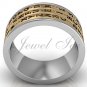 14k two tone white and yellow gold three row Da Vinci cryptex, codex, decoder ring LB-2025-4.