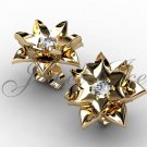 Lotus Flower Earrings - 14k yellow gold diamond unique flower Stud Earrings ERN-302-2.