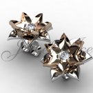 Lotus Flower Earrings - 14k white and rose gold diamond unique flower Stud Earrings ERN-302-5.