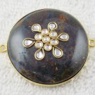 Genuine Natural Blood Stone Kundan Work Bezel Set Double Loop Linking Connector