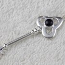 Natural Black Onyx 6mm Round Cabochon Gemstone 925 Sterling Silver Key Pendant