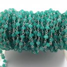5 Feet Aqua Chalcedony Gemstone Faceted 4mm 925 Silver Plated Rosary Bead Chain