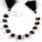1 Strand Natural Smoky Quartz Faceted Pear Shape 10x14mm Briolette Beads 7" Long