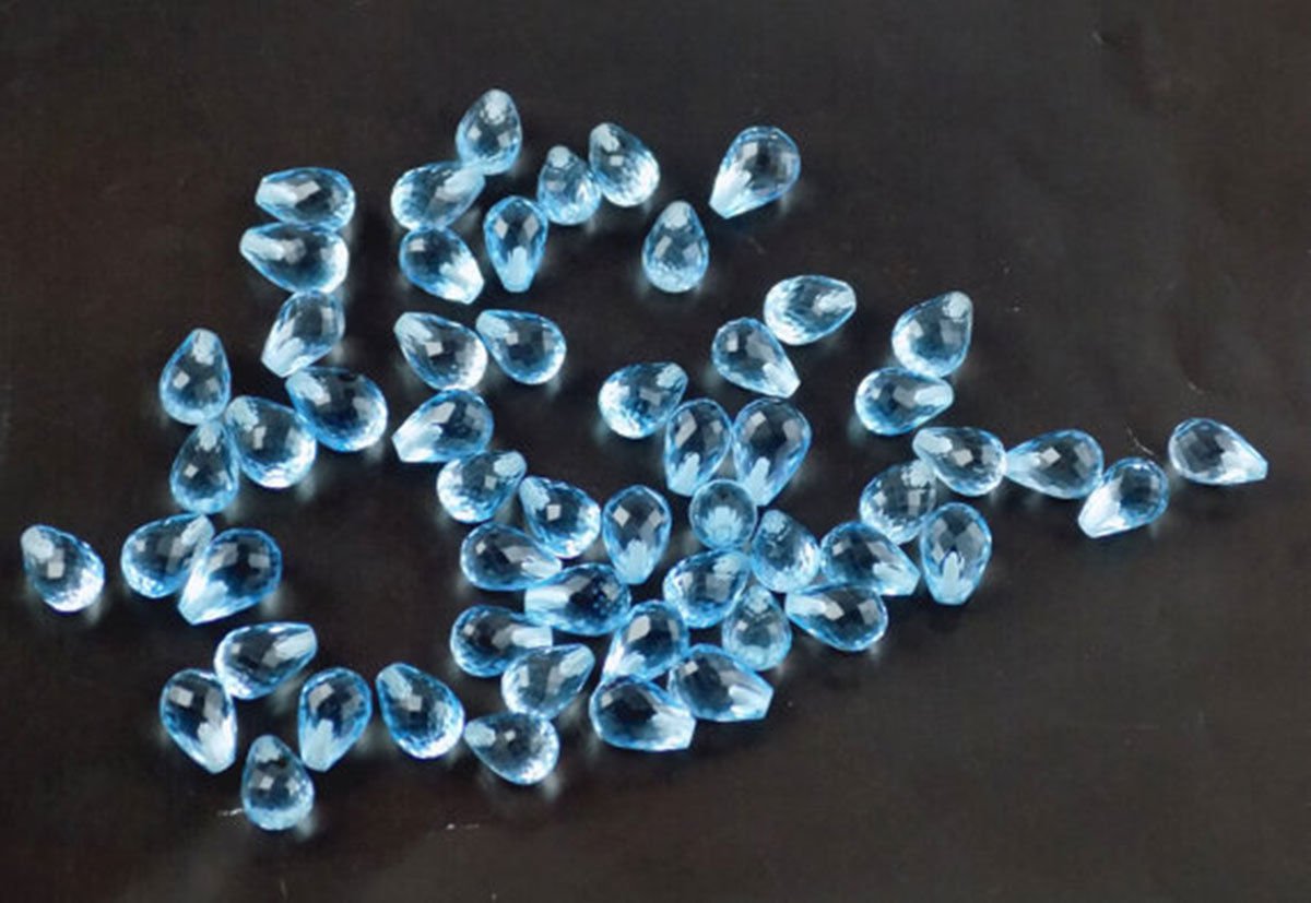 Blue Topaz Drops Shape 6x9mm-7x10mm Size Faceted Top Half Drilled Loose Gemstone