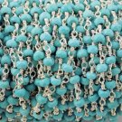 5 Feet Turquoise Faceted 3.5-4mm Beads 925 Silver Plated Rosary Beaded Chain