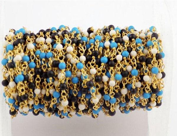 5 Feet Multi Mix Gemstone 2mm Smooth Rondelle 24k Gold Plated Rosary Bead Chain
