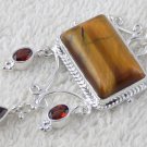 Natural Genuine Tiger Eye And Garnet Gemstone 925 Sterling Silver Pendant