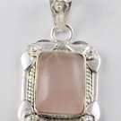 Natural Rose Pink Quartz Cabochon Gemstone 925 Sterling Silver Pendant