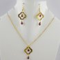 Garnet Drop With Clover Charm Design Faceted Approx 5x7-7x9mm Necklace & Earring