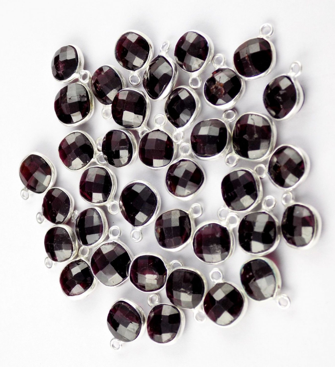 5 Pieces Garnet Bail Connector Approx 7-9mm Square Faceted 925 Silver Plated