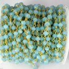5 Feet Blue Aqua Chalcedony Hydro Rosary Beaded Chain 4-4.5mm 24k Gold Plated