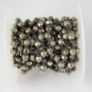 5 Feet Pyrite Rosary Faceted Gemstone Beaded Chain Black Wire Wrapped 3.5-4mm