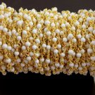 5 Feet White Stone Smooth Ball 2.5-3mm 24k Gold Plated Rosary Beaded Chain