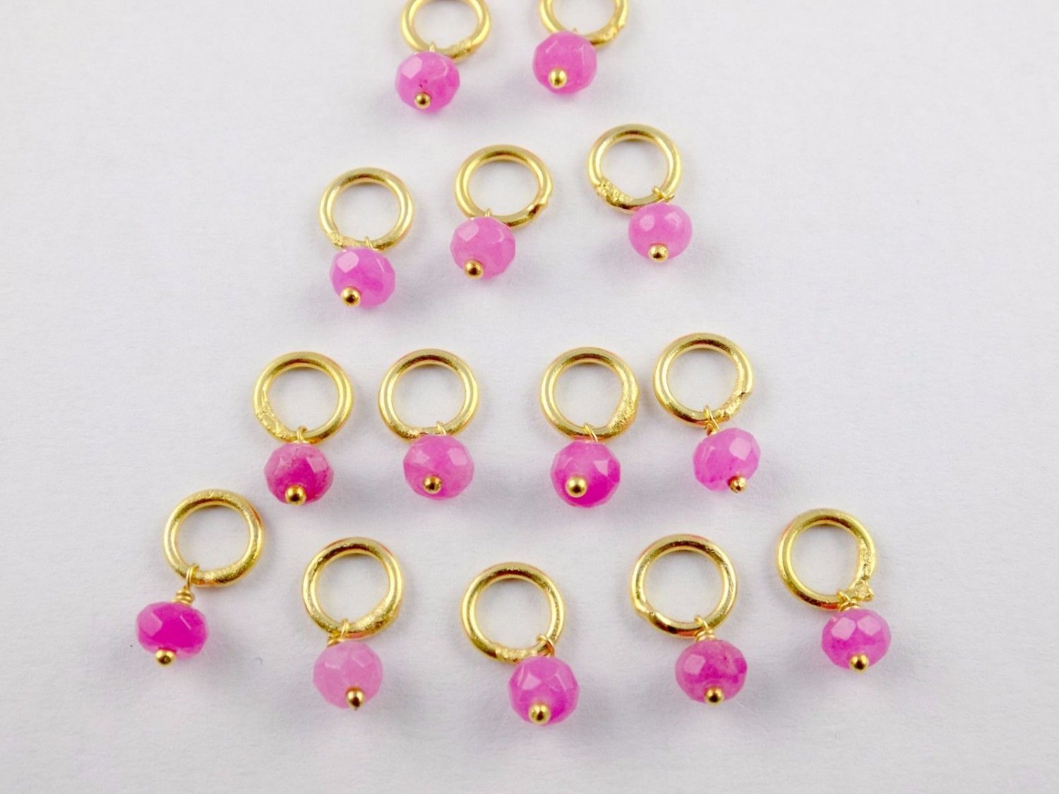 15 Pc Pink Chalcedony Wire Wrapped 6mm Round Rings Gold Plated 4-4.5mm Beads