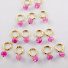 15 Pc Pink Chalcedony Wire Wrapped 6mm Round Rings Gold Plated 4-4.5mm Beads