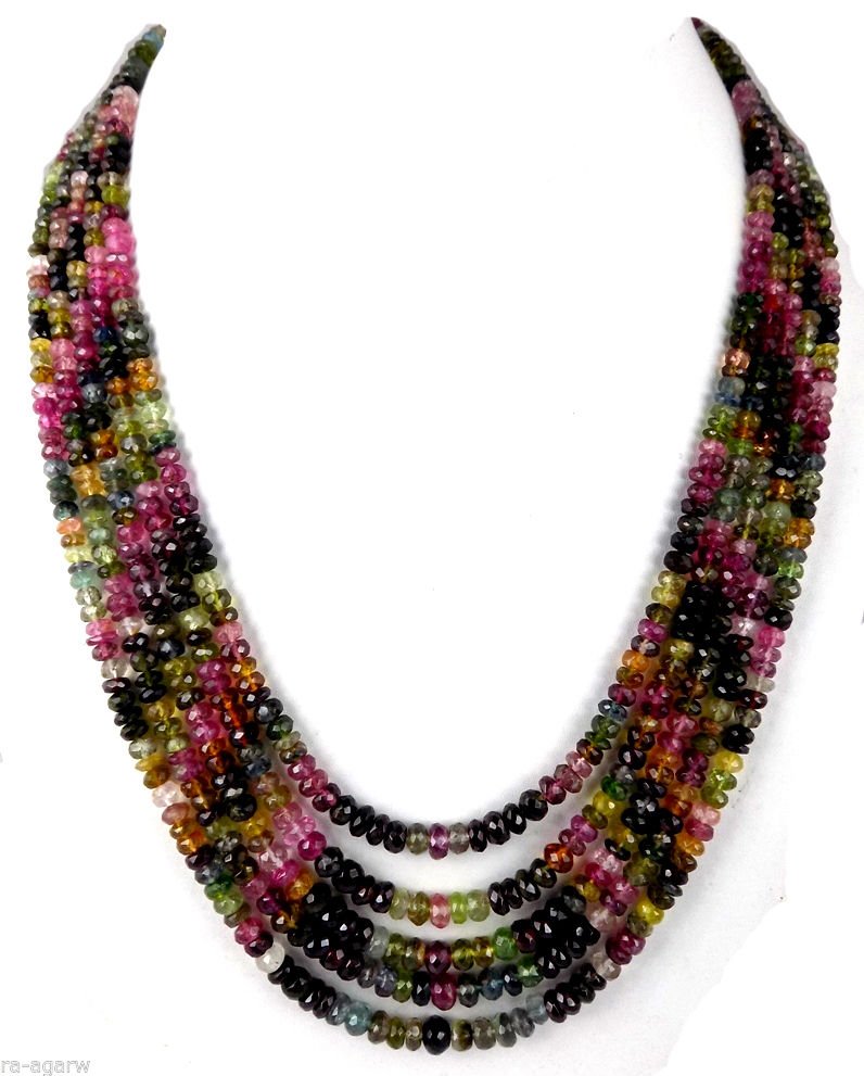 5 Strand Finest Quality Multi Tourmaline Rondelle Necklace Beads 4-6mm 15-18"