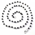 925 Sterling Silver Natural Black Spinel Faceted Rondelle Rosary Chain 18" Long