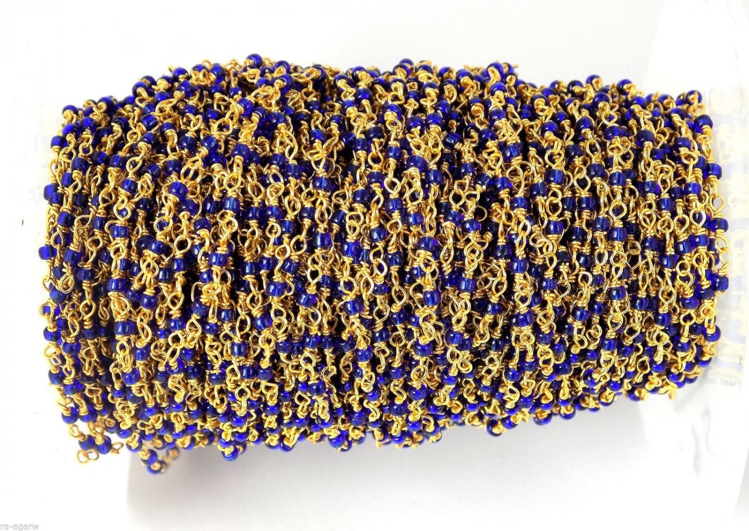 10 Feet Iolite Hydro Stabilized Rosary Seed Beaded Chain 24k Gold Plated 2mm