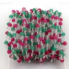 5 Feet Red & Green Aventurine Faceted Beads 5mm Brass Ring 925 Silver Rosary