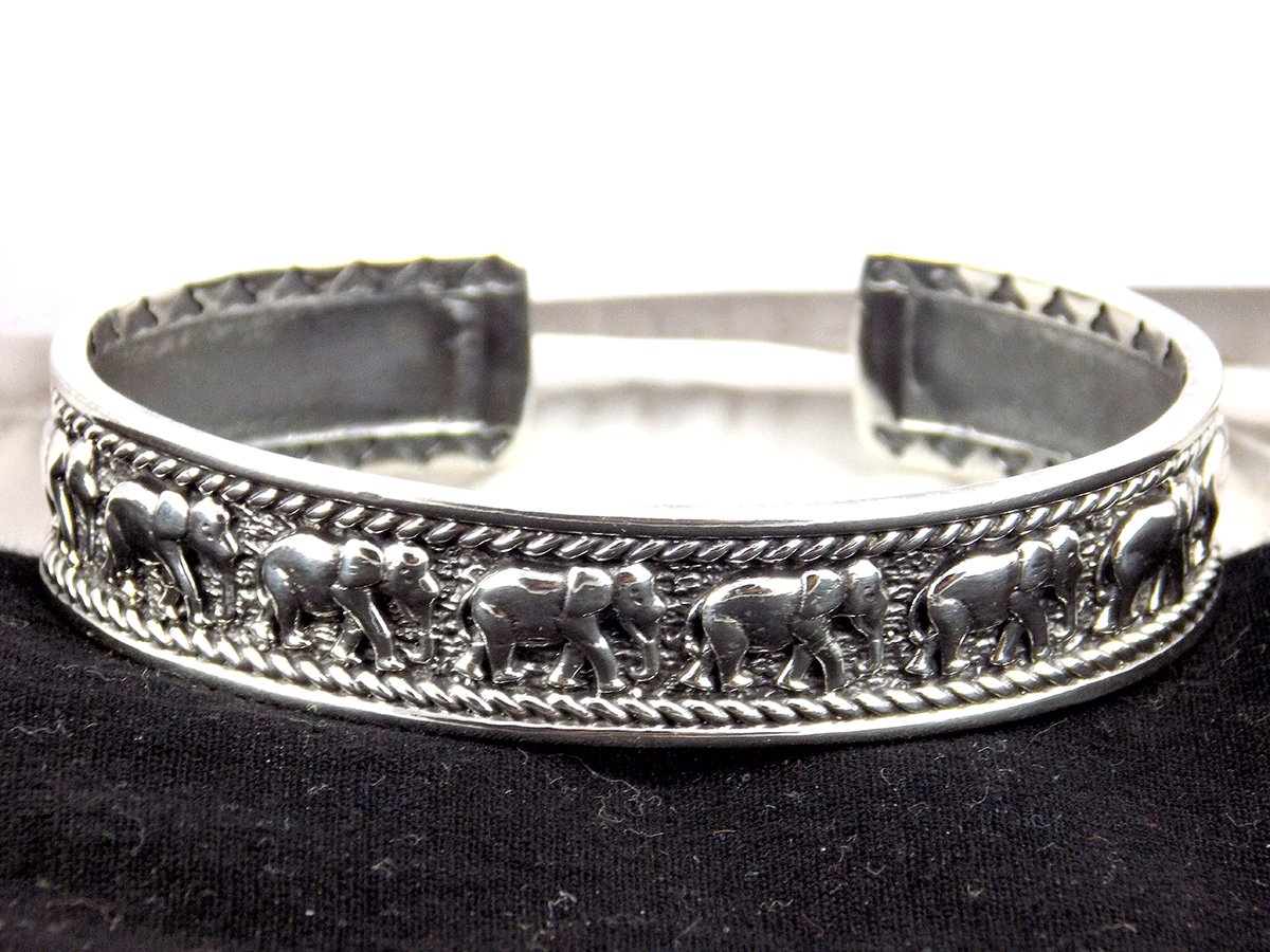1Pcs Elephant Fancy Design Bracelet 925 Sterling Silver Black Oxidize Adjustable