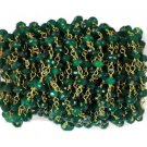 5 Feet Emerald Chalcedony 24k Gold Plated Rosary Beaded Chain - Beads Size 3-4m
