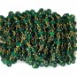 5 Feet Emerald Chalcedony 24k Gold Plated Rosary Beaded Chain - Beads Size 3-4m