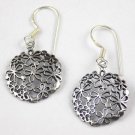 1 Pair 925 Sterling Silver Flower Design Round Earrings Black Oxidize Earrings