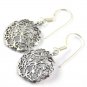 1 Pair 925 Sterling Silver Flower Design Round Earrings Black Oxidize Earrings