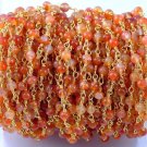 5 Feet Carnelian Smooth 3-4mm Wire Wrapped Beaded Chain 24k Gold Plated Rosary