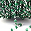 10 Feet Malachite Smooth 3mm Round Balls Wire Wrapped 925 Silver Plated Rosary