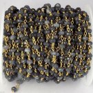 5 Feet Black Rutile Chalcedony 3mm Rosary Wrap Beaded Chain 24k Gold Plated
