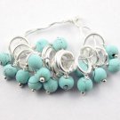15 Pcs Blue Turquoise Wire Wrapped 6mm Silver Plated Round Ring 4mm Smooth Beads