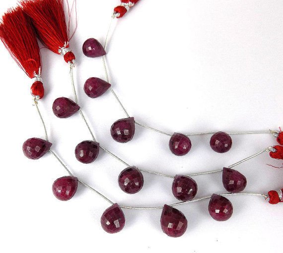 1 Strand Ruby Gemstone Tear Drops 11x14-12x16mm Faceted 5.5" Long Briolette Bead