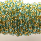 10 Feet Blue Topaz Hydro Faceted Rosary 24k Gold Plated 3-3.5mm Beaded Chain