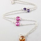 Champagne,Pink,Amethyst CZ Briolette Round Gemstone 925 Silver Plated Necklace