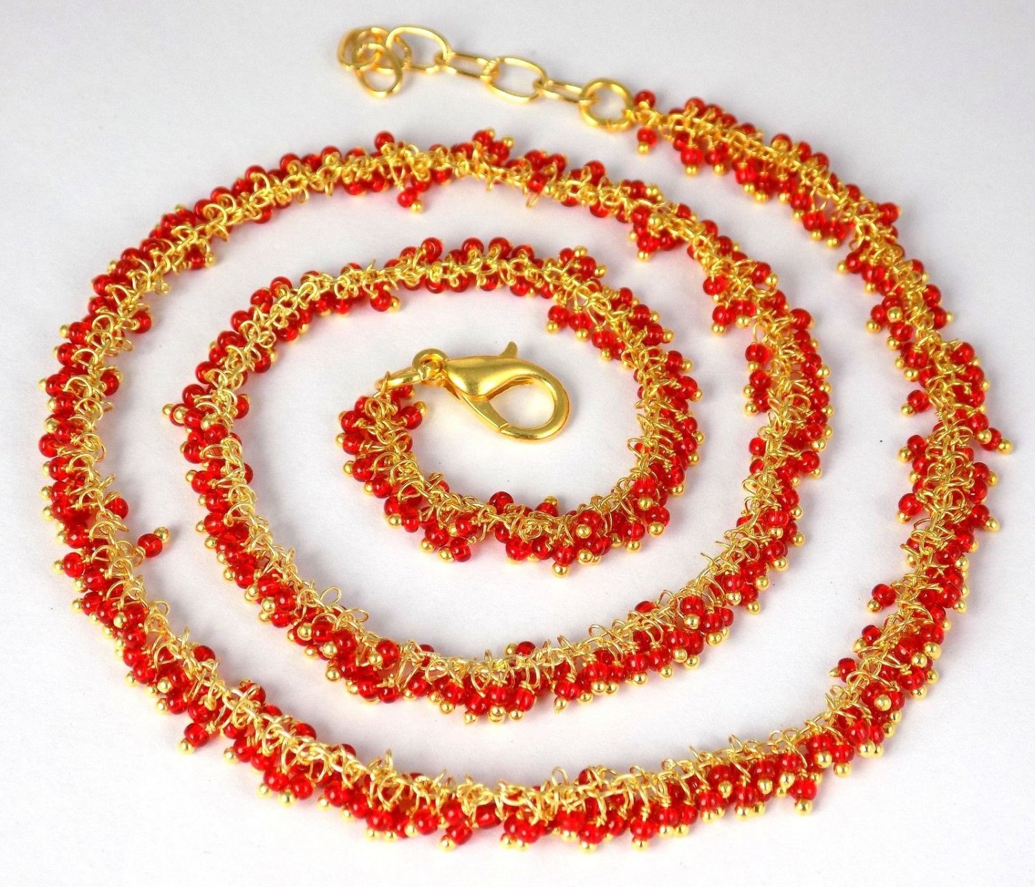 Mandarin Garnet Color Stabilized Dangling Chain 24k Gold Plated Lobster Lock 18"